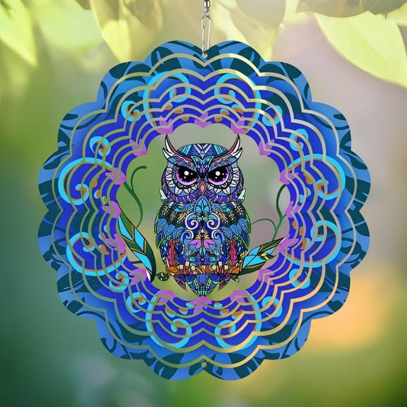 Wind Spinner Mandala, 12 inch Large Hanging Art Wind Sculpture Decorations,Hanging Wind Spinner, Kinetic Yard Art Decorations (Owl Style)