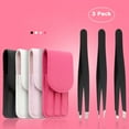 thumbnail image 1 of Trayknick 3Pcs Point Slant Flat Stainless Steel Eyebrow Tweezers Hair Removal Clips Set Pink, 1 of 13