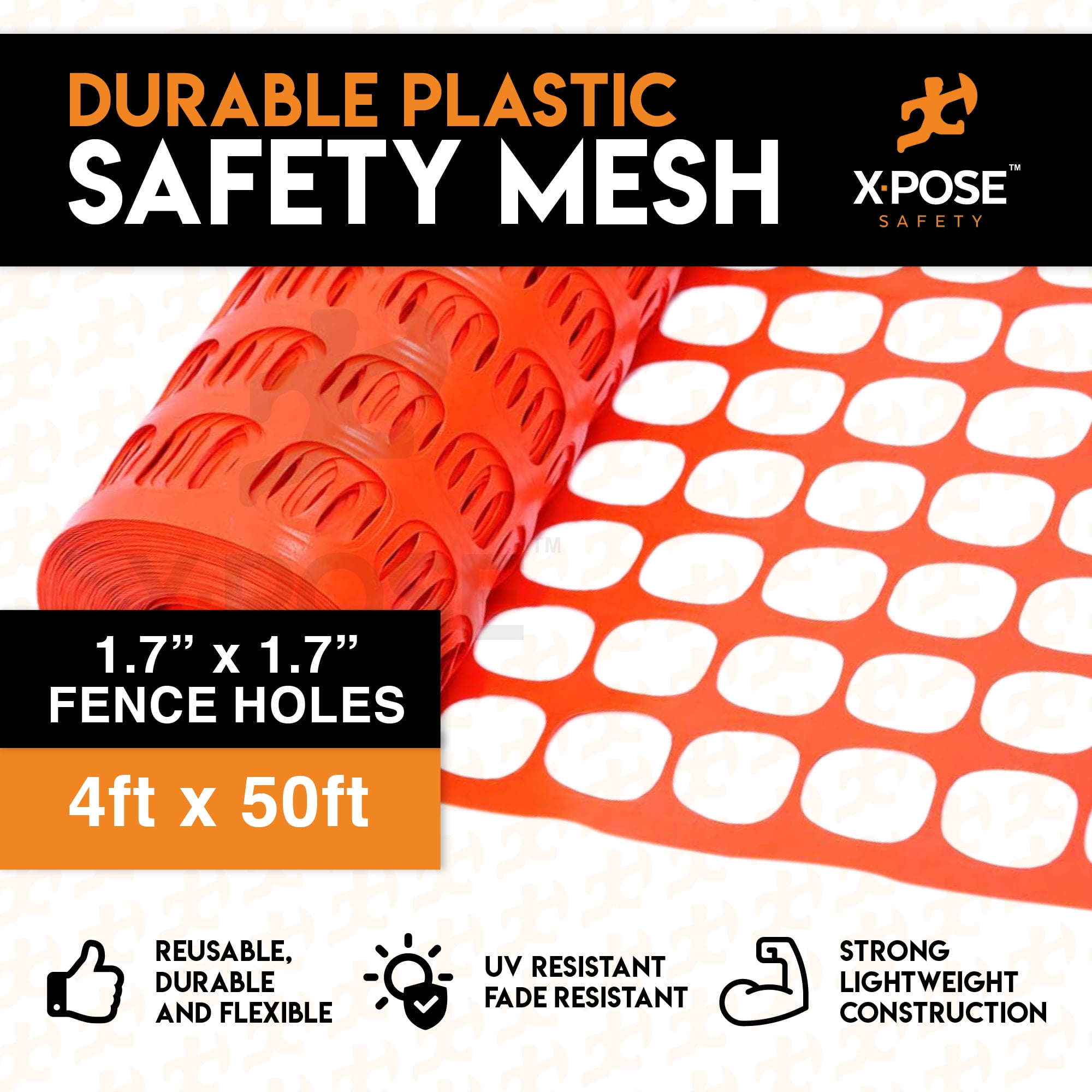 Xpose Safety Orange Safety Privacy Fence - 4' x 50' - Garden Netting, Fencing Screen for Yard, Outdoor Snow, Dog and Pet Fence, Chicken Enclosure - Barrier Protection for Deer, Rabbit, Small Anima
