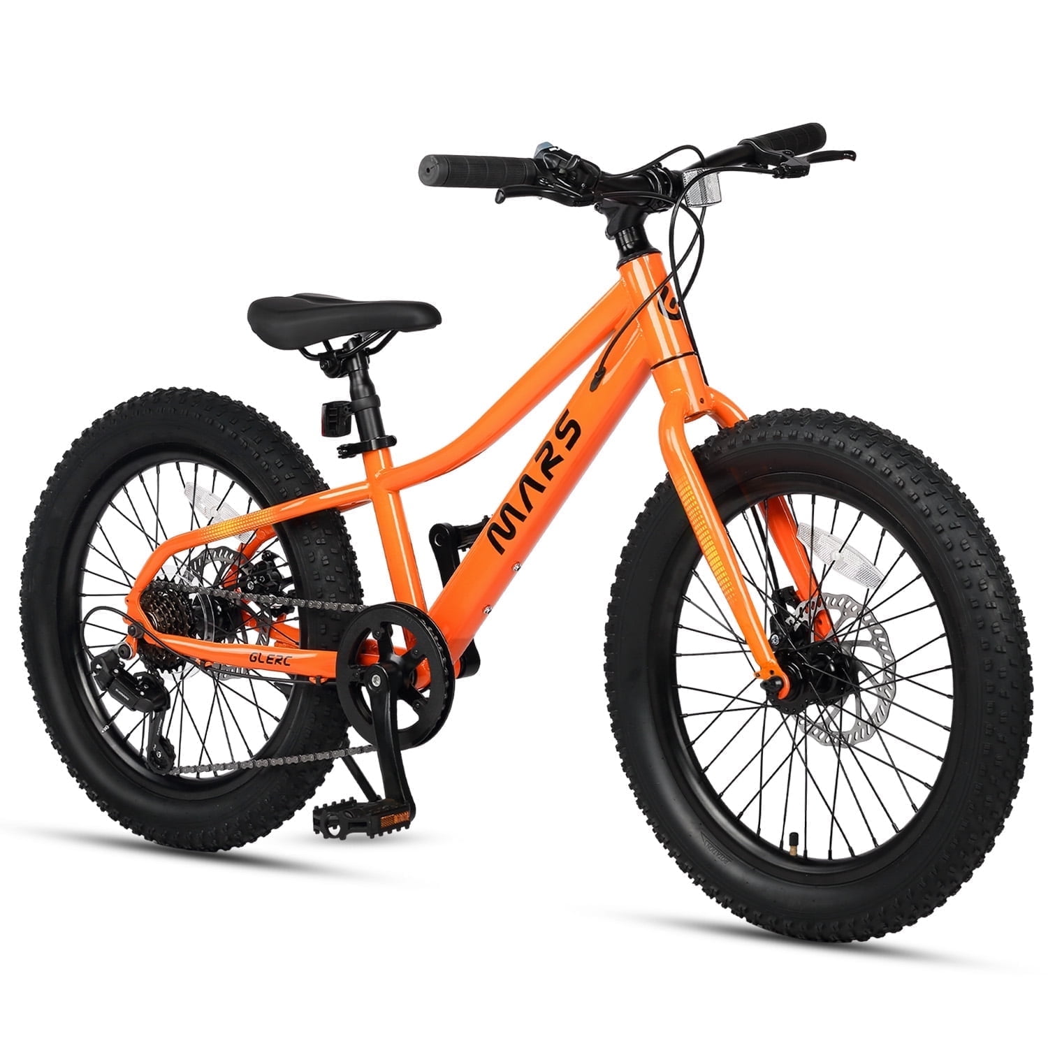 Glerc Mars Kids Mountain Bike, 24 Inch Fat Tire Bike for Teen Ages 8-14 Year Old, Bicycle with 2.8-Inch Wide Tires and 6 Speed Drivetrain,Orange