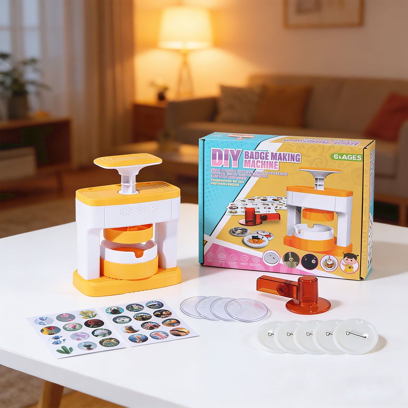 Badge Maker Machine, Pin Maker Machine Kit, 58Mm, Button Making Supplies, Yellow, Circle Paper Cutter, 48 Pc Covers, 48 Pc Bases, 1 Pc Machine, 1 Pc Cutter, Valentines Craft