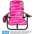 thumbnail image 3 of Backpack Beach Chair - 5 Positions and Lays Flat – Deluxe Wood Arm Rests – Cup Holder Storage Pouch on Side - Padded Pillow - Storage Bag on Back – Lightweight Rustproof Aluminum – 2 Pack Pink Stripes, 3 of 6