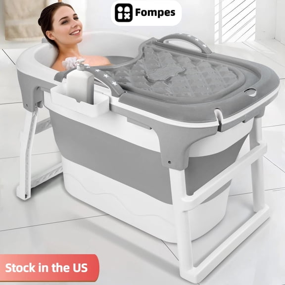 Fompes 40" Portable Bathtub for Adults – Large Foldable Ice Bath Tub for Cold Plunge & Hot Spa, Freestanding Soaking Tub for Indoor/Outdoor, Athlete Recovery & Family Use, Grey