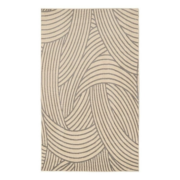 Linon Calibri Binya Polypropylene 4'3"x7'3" Rug in Bone and Gray