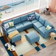 thumbnail image 6 of LLappuil Modular Sectional Sofa, 112" U-Shaped Sectional Couch with Storage, Modular Sectional Sofa Couch with Storage Ottoman, Faux Leather Fabric Waterproof 8 Seat Sectional Sofa Blue, 6 of 7