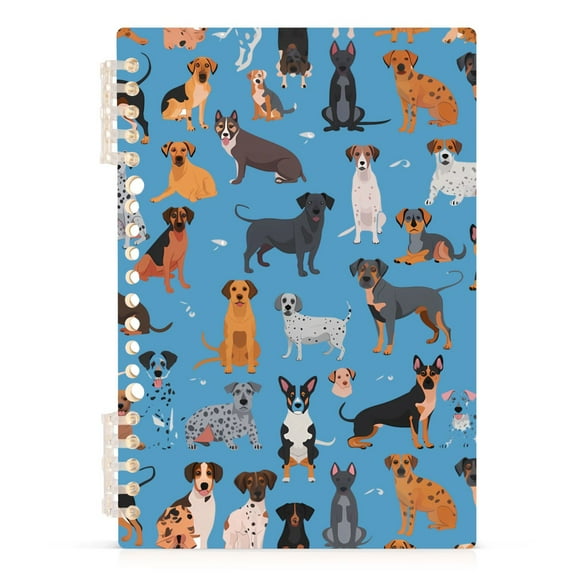 Cute Different Dogs on Blue Spiral Journal Notebook College Ruled Notebook 8.3" x 5.7" A5 Lined Thick Paper Page