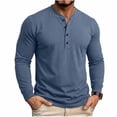 thumbnail image 2 of hoksml Men's Cotton Fabric Long Sleeve Henley Shirt, 4 Button Placket Solid Color Crew Neck Casual Daily Pullover Top, 2 of 7