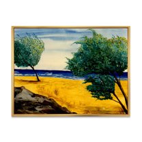 Designart 'Blue Beach By The Coastline' Nautical & Coastal Framed Canvas Wall Art Print