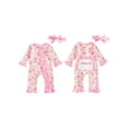 thumbnail image 2 of Gzhioc Baby Girl Birthday Romper Ruffles Cake Bow Print Long Sleeve Zip Up Jumpsuit Bow Headband, 2 of 9