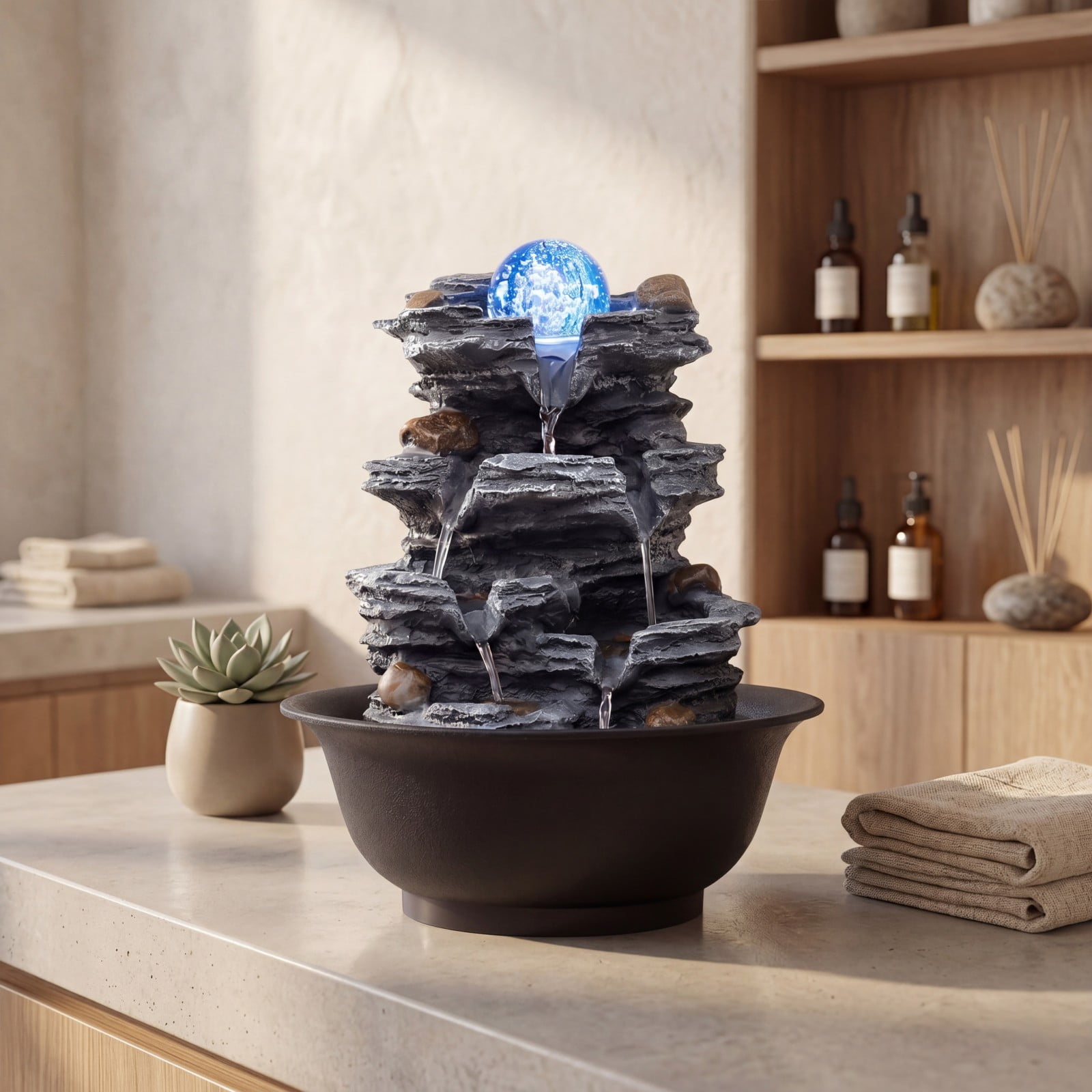Costway Tabletop Water Fountain with Rolling Crystal Ball, Color-Changing LED Light, Pump