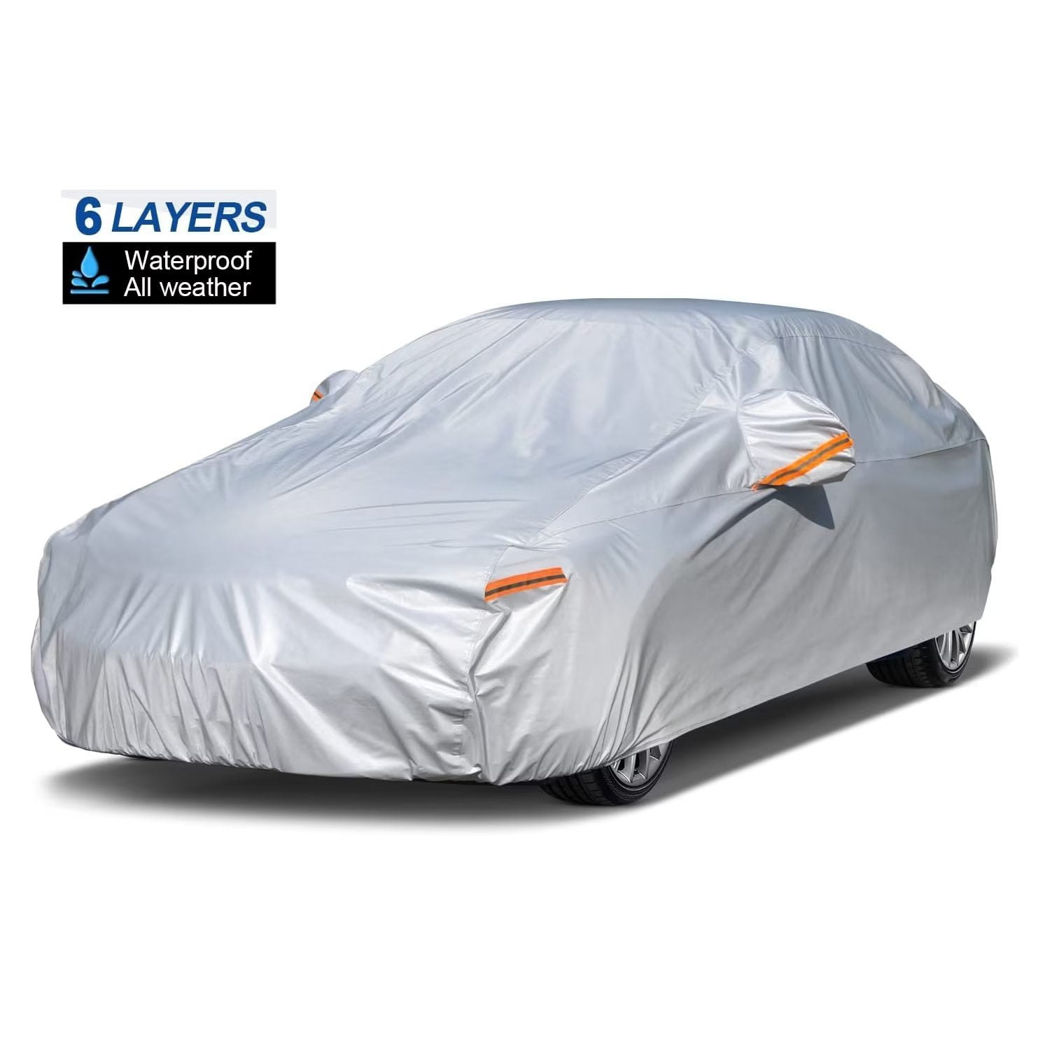 Kayme Car Covers for Automobiles Waterproof All Weather Sun Uv Rain Protection with Zipper Mirror Pocket Fit Sedan 3XL 182 to 193 Inch 