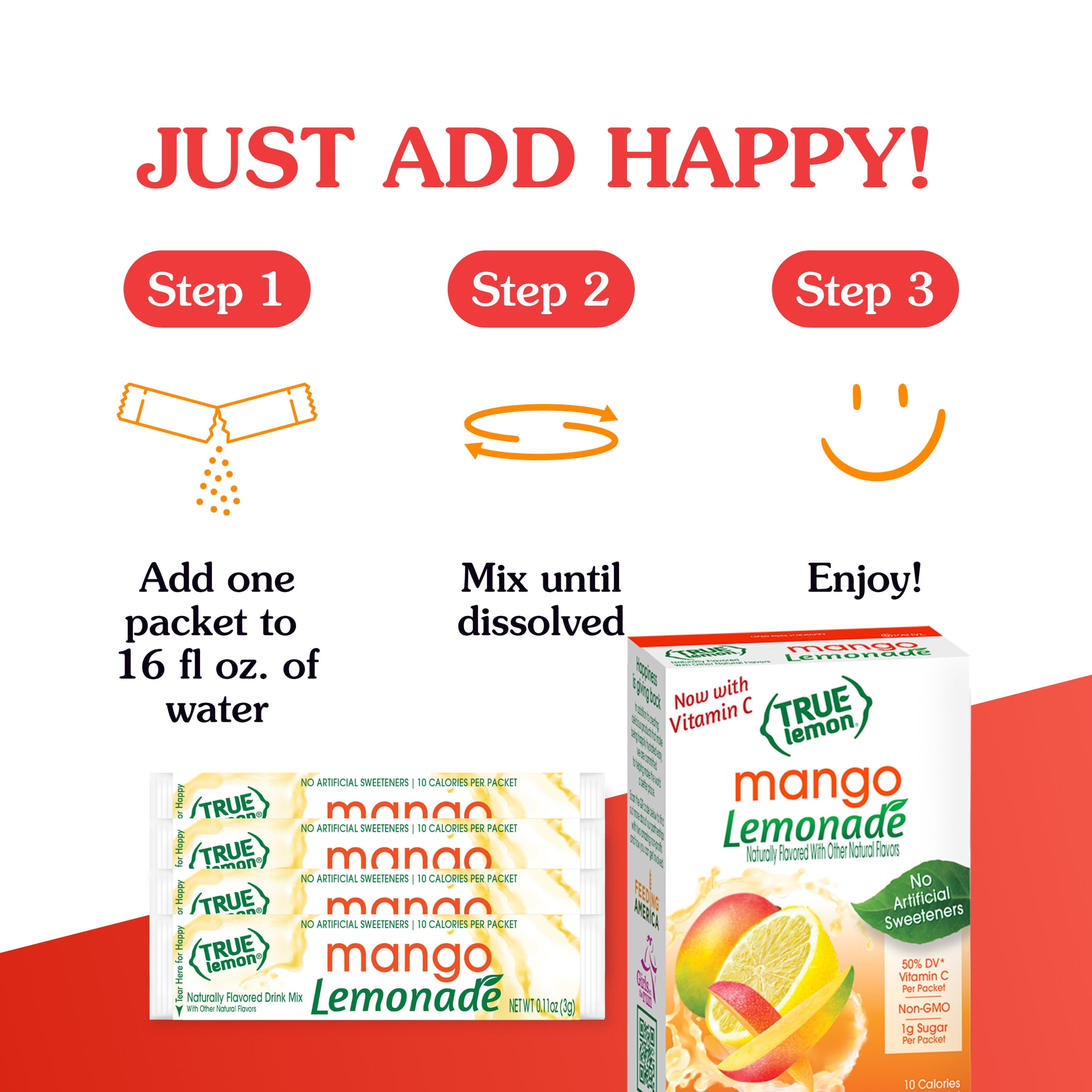 (12 pack) True Lemon Mango Lemonade Drink Mix Powder, 10 Calories, No Artificial Sweeteners, 10 Count Box