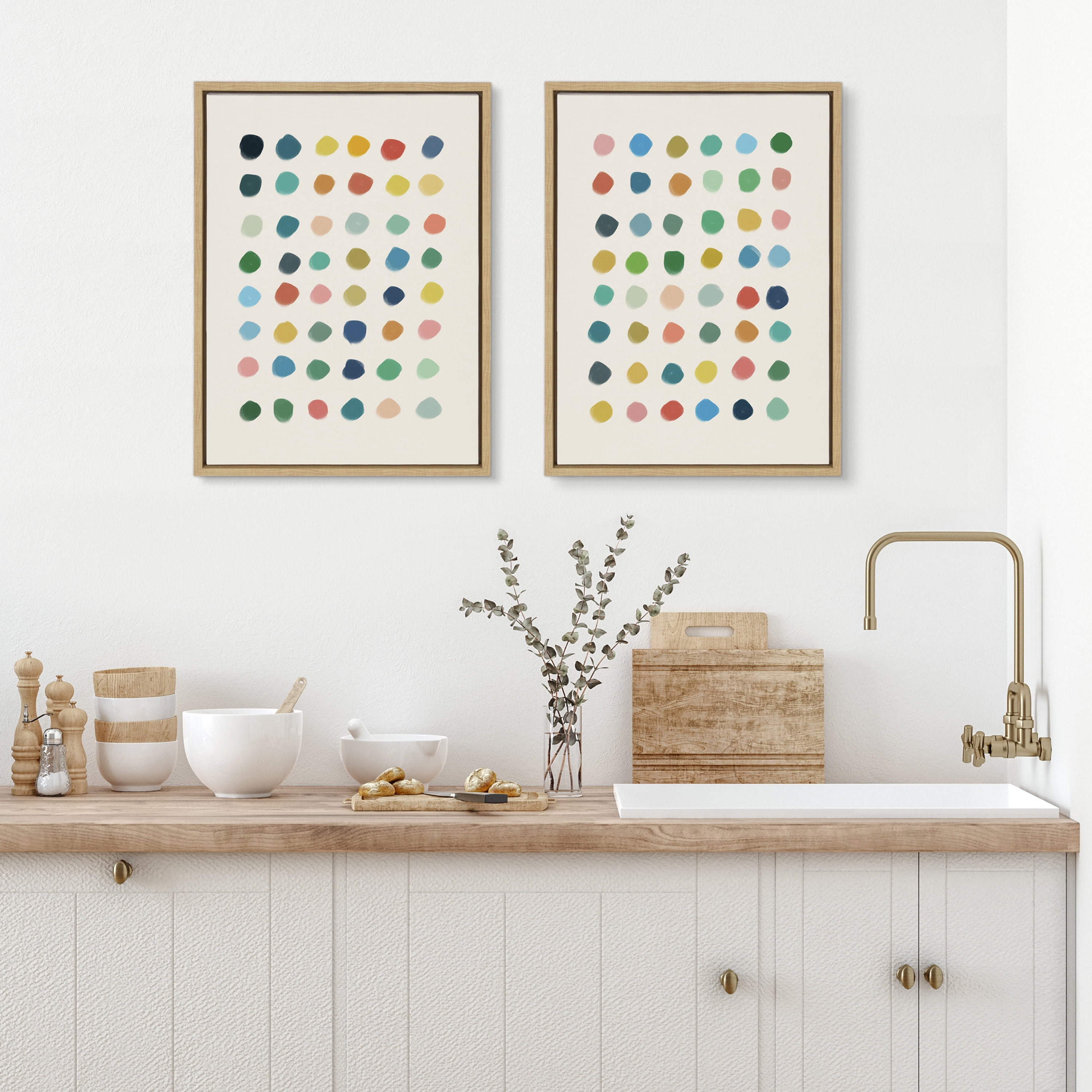 Kate and Laurel Sylvie Meditation 1 and 2 Framed Canvas Wall Art Set by Kelly Knaga, 2 Piece 18x24 Natural, Colorful Abstract Art for Wall