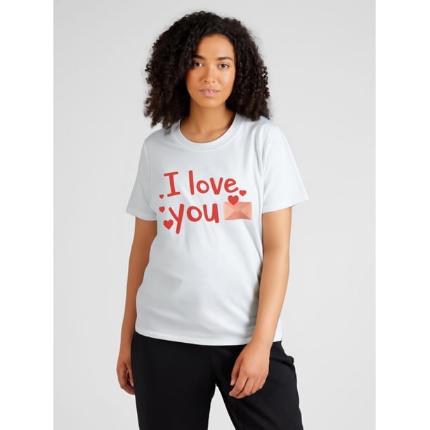 Holiday Themed Valentine'S Day Love Letter Printed Women'S T-Shirt, Short-Sleeve Top for Women