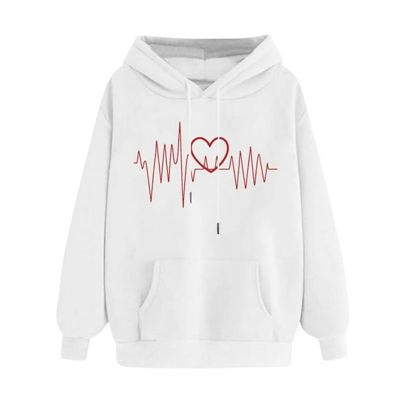 Ynynloco Heart Print Hoodies for Women Valentine'S Day Long Sleeve Tops with Drawstring Hooded Spring Autumn Sweatshirt with Pocket