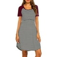 thumbnail image 4 of DYMADE Maternity Short Sleeve Stripe Nursing Nightgown for Breastfeeding Sleepwear, 4 of 7