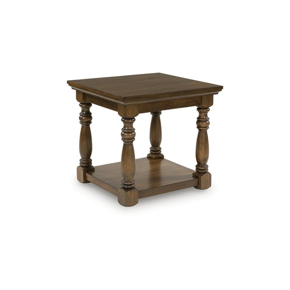 Signature Design by Ashley Sturlayne Traditional Rectangular End Table - Two-Tier Side Table with Decorative Posts, Brown