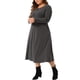 thumbnail image 4 of Vestido de camisa de talla grande Agnes Orinda para mujeres, cuello redondo, con botones, mangas largas, vestido casual con bolsillos 3X gris oscuro, 4 of 6