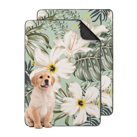 Dog Potty Pads Washable with Tropical Theme Reusable Absorbent Pee Mat with Leak-Proof Barrier for Crate Liner (Hawaiian plant patterns 24 x35 )
