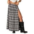thumbnail image 2 of Elippeo Women's Plaid Long Skirts Vintage Elastic Waist Side Slit Tiered Midi Skirts Casual Flowy Skirts, 2 of 7