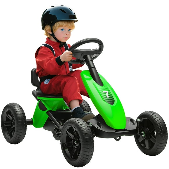 Qaba Pedal Go Kart for Kids 2-5 Years Old with Silent EVA Wheels, Green
