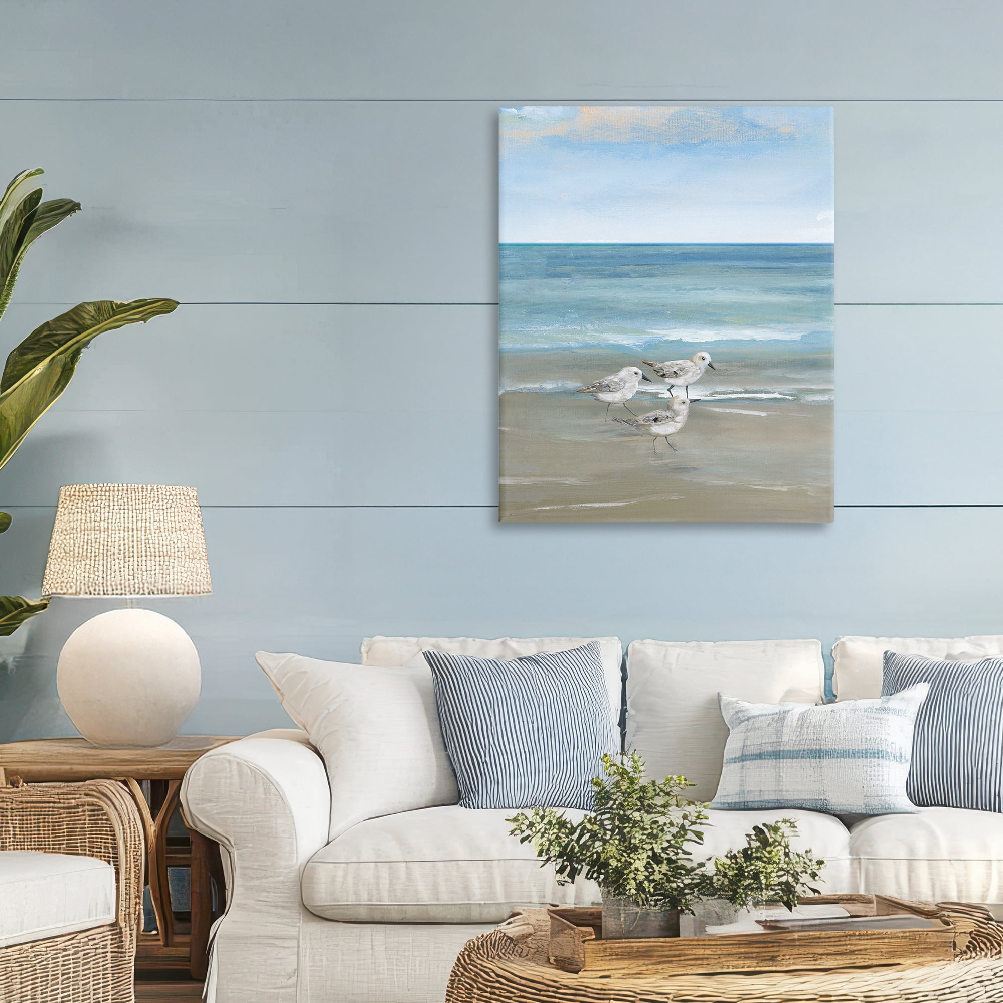 Stupell Industries Three Shorebirds & Gentle Waves Canvas Wall Art, design by Nan