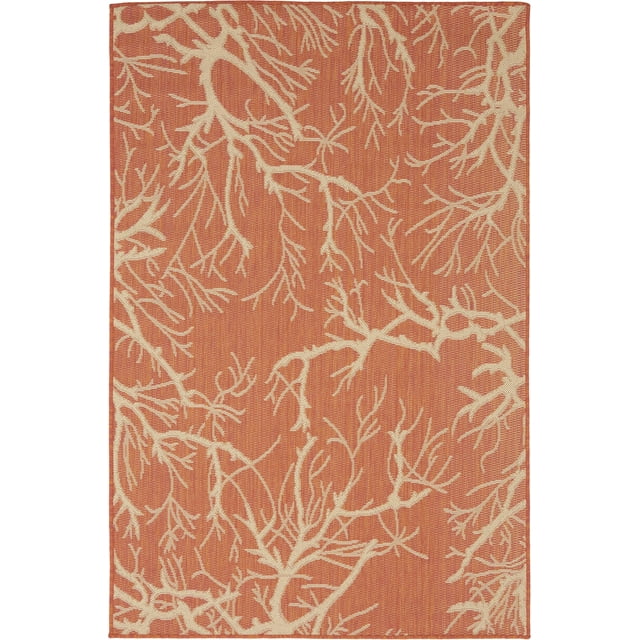 Unique Loom Botanical Collection Abstract Pictorial Transitional Indoor and Outdoor Flatweave Area Rug, 4 x 6 Feet, Terracotta/Beige