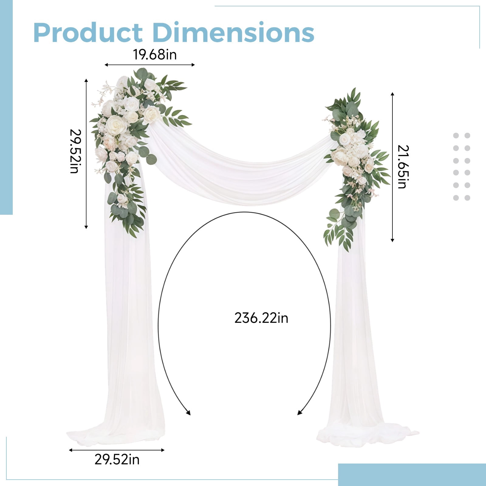 Artificial Flowers for Wedding Arch Kit, 3 Pcs Ivory Green Floral Corner, Sheer Drape, Chiffon Gauze, Wedding Arbor, Ceremony and Reception Backdrop Decor