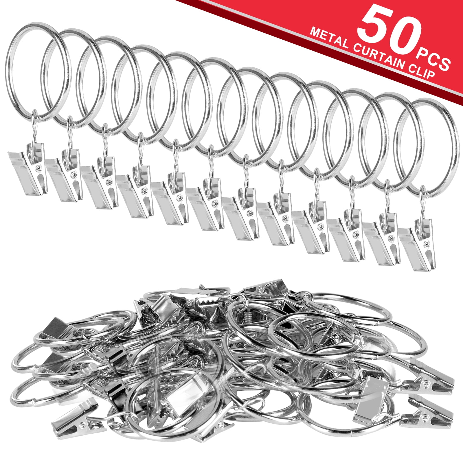 Diameter 32MM/1.26in 30X Metal Curtain Pole Rod Net Rings Hooks Clips Ring 
