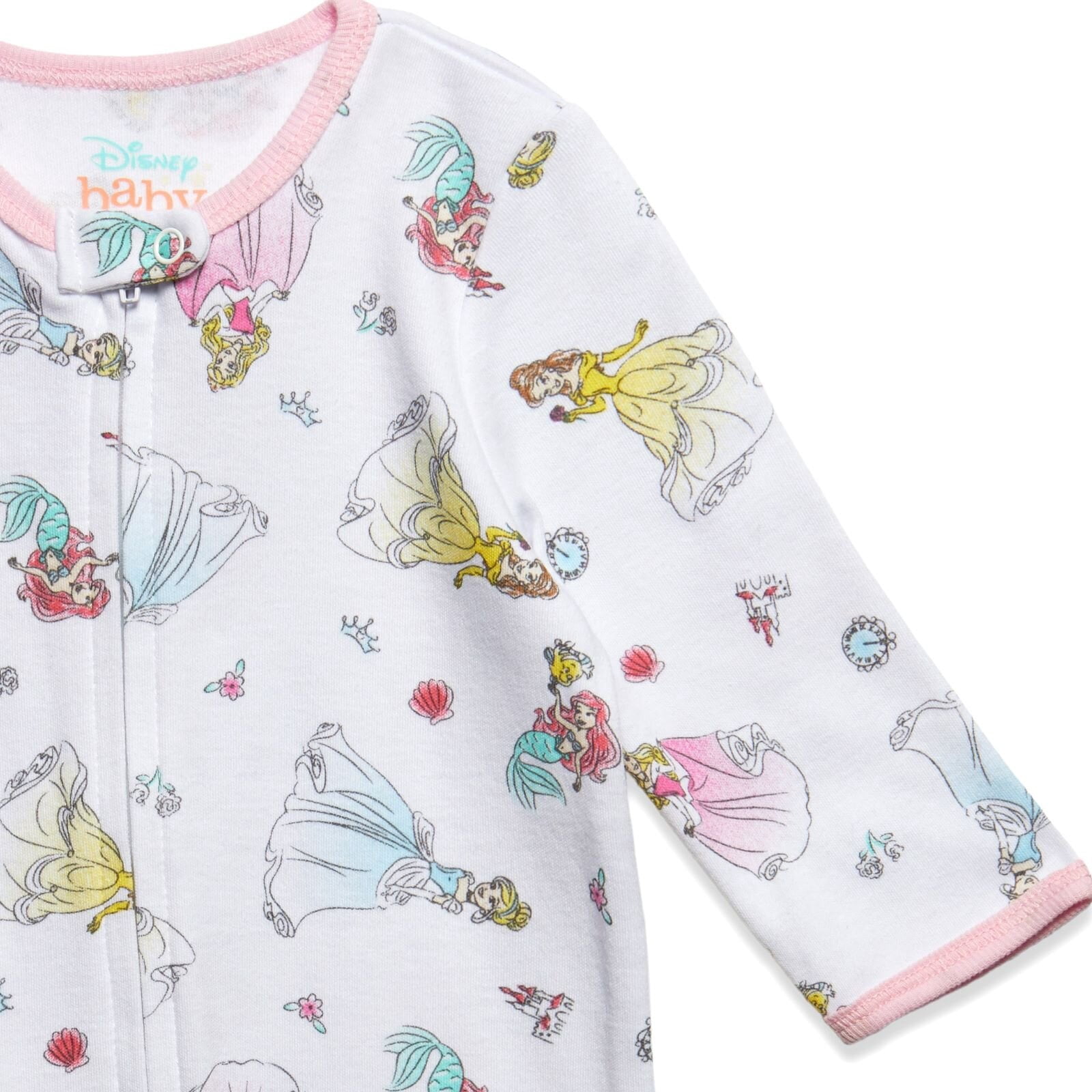 Disney Princess Baby Girls' 2-Pack Footed Sleep N' Play Coveralls Princess Pink White