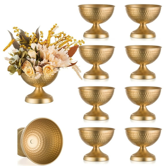 Nuptio 10pcs Gold Vases for Wedding Centerpiece -Gold Metal Vase Compote Bowl Vase for Tables （6in Gold）