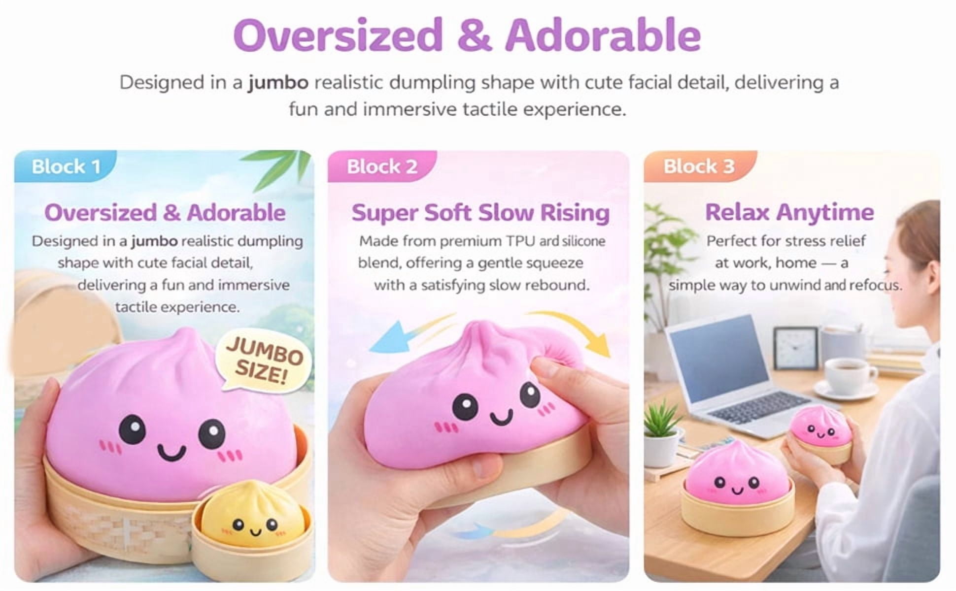 Giant Dumpling Squishies, Jumbo dumpling Squishies Cheese Stress Ball Soft Squeeze Decompression Dough Birthday Present for Kid Adults 6" Pink