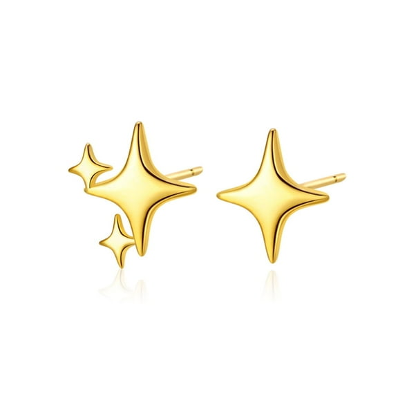Gold Dainty Star Asymmetric Stud Earrings for Women Cartilage 925 Sterling Silver Cross Stars Tragus Tiny Studs Earring