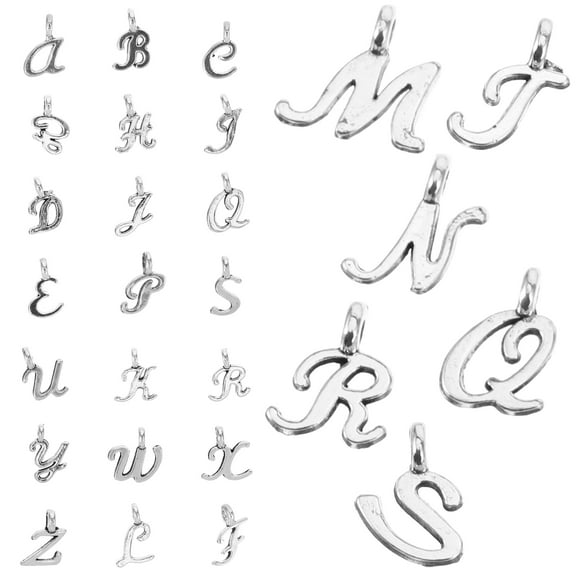 IBASETOY 26Pcs Letter Charm for Jewelry Making Silver Zinc Alloy DIY Style for Gift Giving