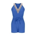 thumbnail image 7 of Timegard Summer Outfits for Women 1 Piece Casual Loose Lightweight Lace V Neck Belt Ruched Short Rompers, 7 of 7