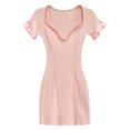 thumbnail image 3 of Vestido de punto acanalado para mujer, cuello en V, manga corta, ajustado, ajustado a la cadera, vestido corto de verano, 3 of 8