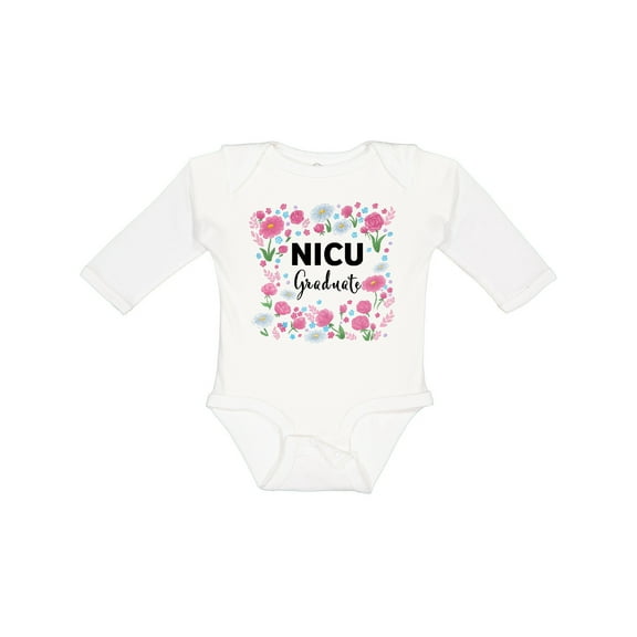 Inktastic NICU Graduate-Flowers Boys or Girls Long Sleeve Baby Bodysuit