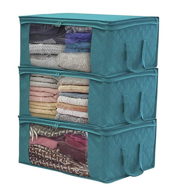 3 uds bolsa de almacenamiento azul caja de almacenamiento de ropa plegable debajo de la ropa de cama 48x35x20 cm contenedor de almacenamiento de Color gris