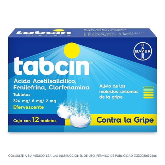 Tabcin 12 Tabletas 324 gr efervescente alivio de los síntomas de la gripe