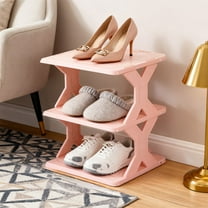 AuroraX Vertical Shoe Rack Freestanding 2 Pairs for Bedroom Closet,2 Tiers Shoe Storage,Sturdy Pink Easy-Install Front Door Shoe Organizer for Narrow Space