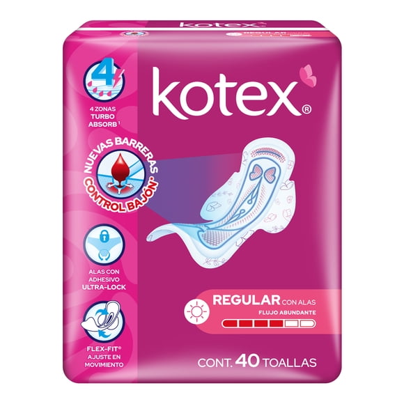 Toallas femeninas Kotex Regular con alas flujo abundante 40 piezas