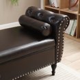 thumbnail image 5 of Tcbosik 63" PU Leather Storage Bench with Pillow, Upholstered Ottoman with Safety Hinge and Wood Legs, Footstool for Bedroom, Entryway, Living Room, Dark Brown, 5 of 7