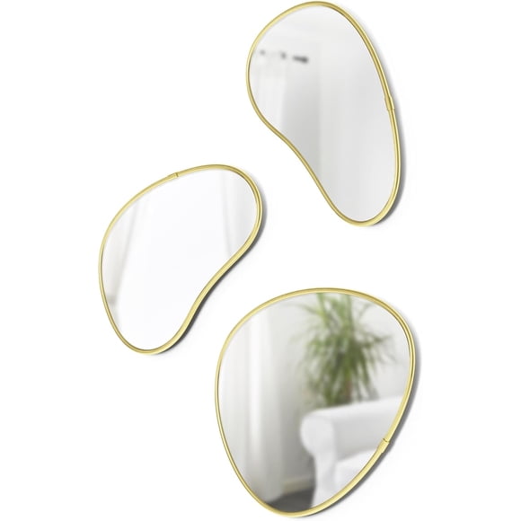 Pebble Wall Mirror Small Set of 3, Modern Design, Brass