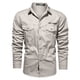 thumbnail image 4 of Camisas Para Hombre Manga Larga Camisa de exterior militar lavada de manga larga con doble bolsillo de algodón de Color sólido para otoño e invierno para hombre (Beige, XXL), 4 of 5