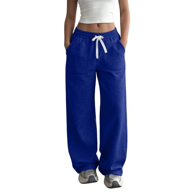 LLYWEY Pantalones Deportivos para Mujer con Cordón - Casuales de Poner, Cintura Elástica, Color Sólido, Pierna Recta, Sudaderas de Otoño con Bolsillos, S