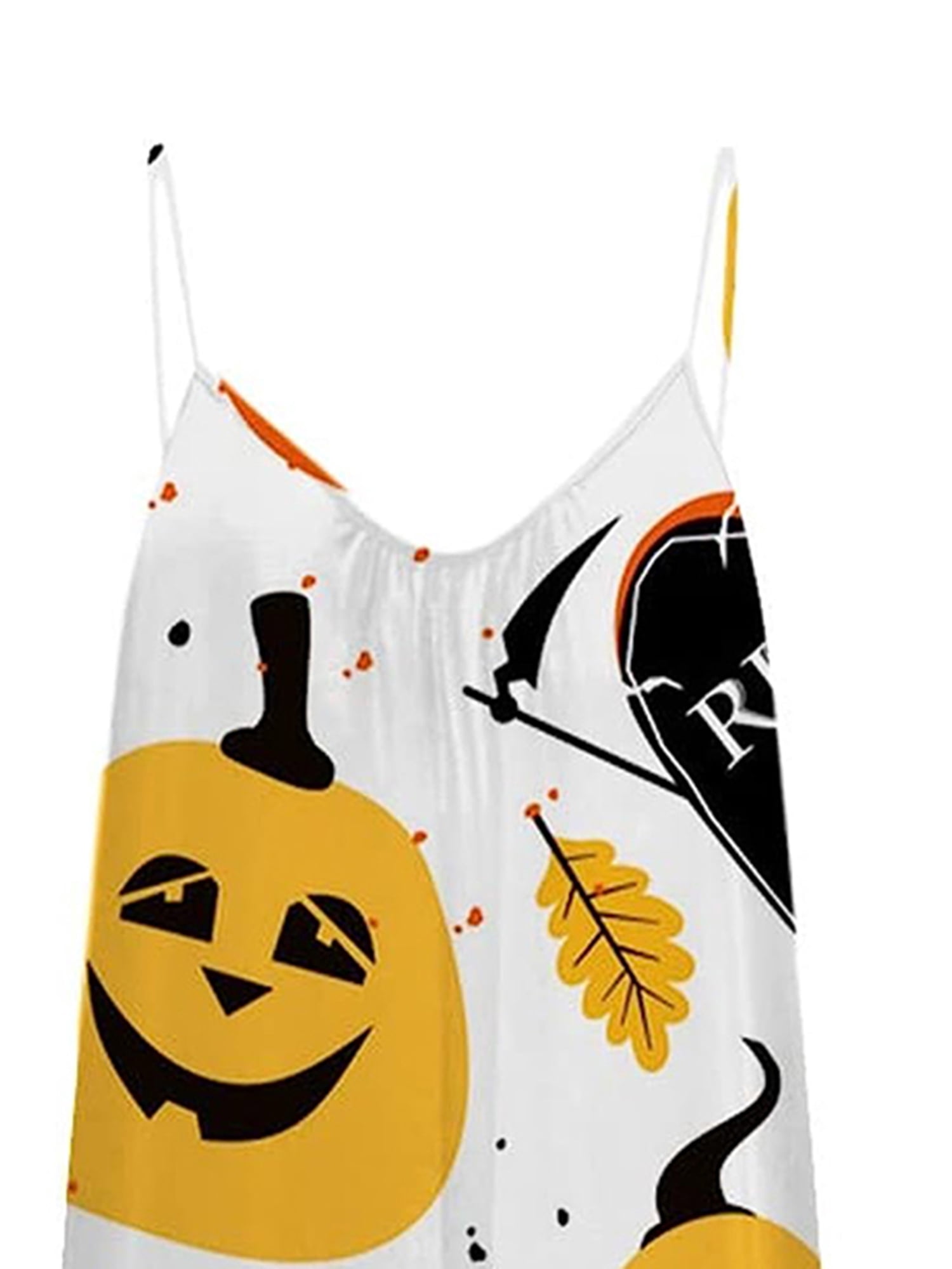 Women's Halloween Strap Jumpsuit Sleeveless One Piece Pumpkin Bat Cat Romper Playsuit Spaghetti Strap Baggy Overalls Pants