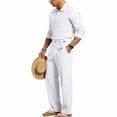thumbnail image 5 of VBTAPA Business Casual Outfits for Men Cotton Linen 2 Piece Set Long Sleeve Button Down Shirts and Pants Set Office Work Suit with Pockets White S, 5 of 9