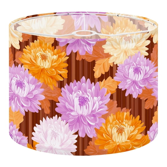 Linen Drum Lampshades Elegant Floral Wooden Texture Striped Flowers Chrysanthemum Orange 13"x13"x10" Light Shade for Table Lamps Floor Lamp Shades Lampshade Replacement Assembly Required