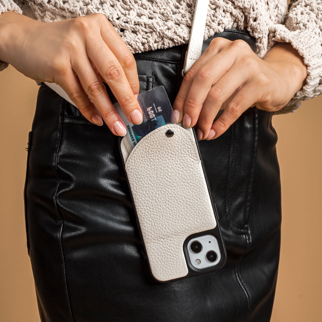 Noémie - Wallet & Crossbody Strap Case for iPhone 13 Pro - Black/Black