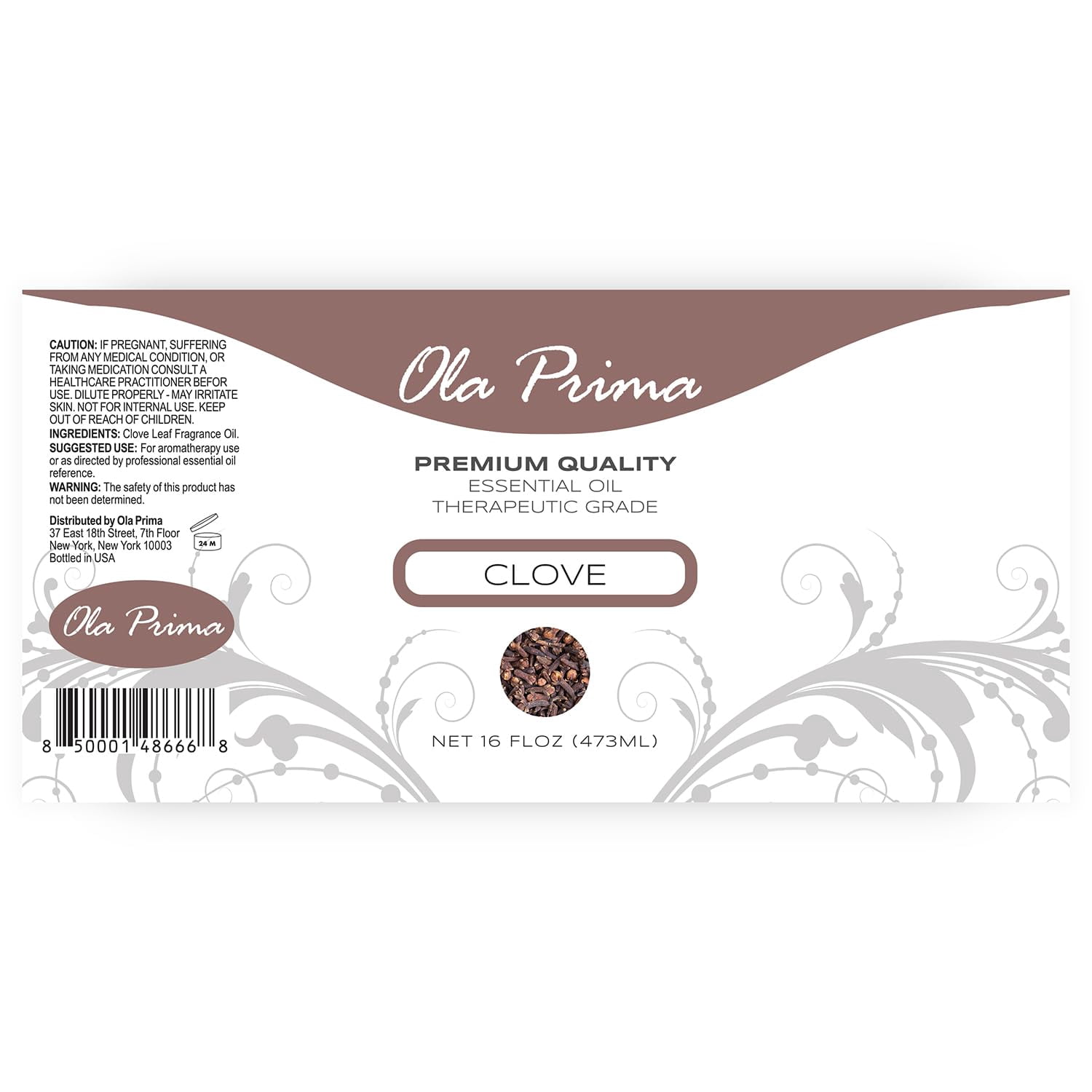 Ola Prima Clove Essential Oil for Aromatherapy, Diffuser, Soap, and Skin Moisturizer (16oz Bulk)